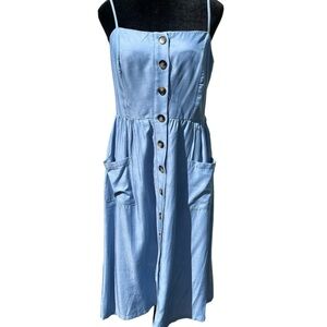 Justify Blue Button Down Sleeveless Summer Dress